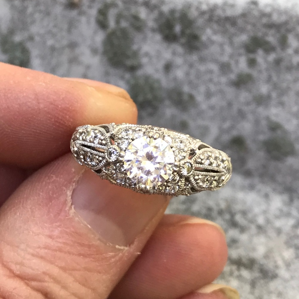 Diamonique Sterling Silver Antique Style Ring